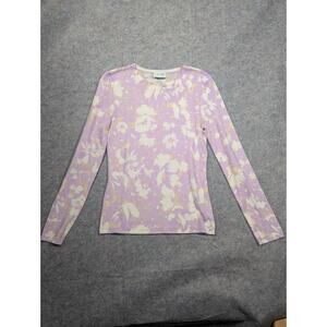 St. John Wool Silk Blend Pink White Floral Crew Neck Sweater Small